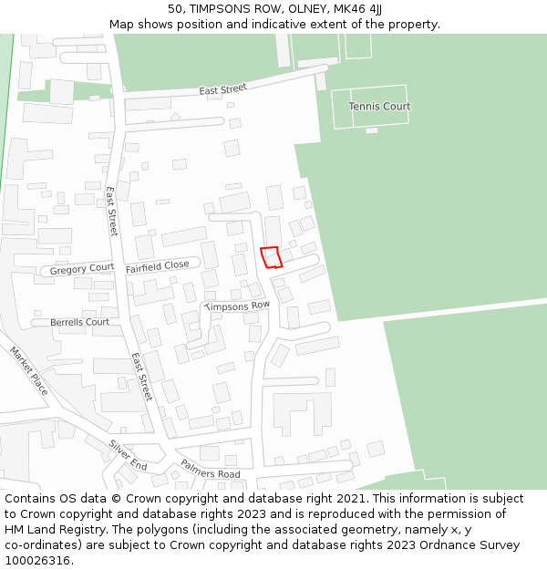 50, TIMPSONS ROW, OLNEY, MK46 4JJ: Location map and indicative extent of plot