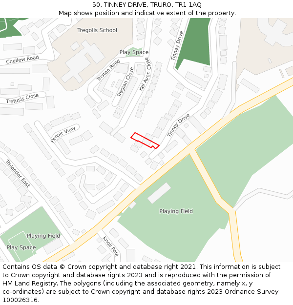 50, TINNEY DRIVE, TRURO, TR1 1AQ: Location map and indicative extent of plot