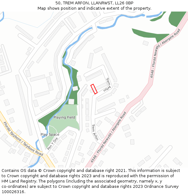 50, TREM ARFON, LLANRWST, LL26 0BP: Location map and indicative extent of plot