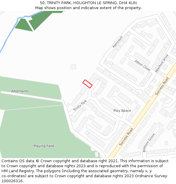 50, TRINITY PARK, HOUGHTON LE SPRING, DH4 4UN: Location map and indicative extent of plot