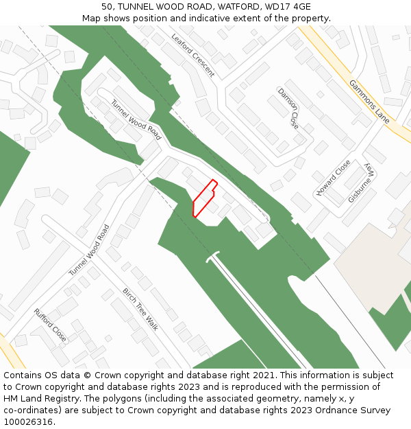 50, TUNNEL WOOD ROAD, WATFORD, WD17 4GE: Location map and indicative extent of plot