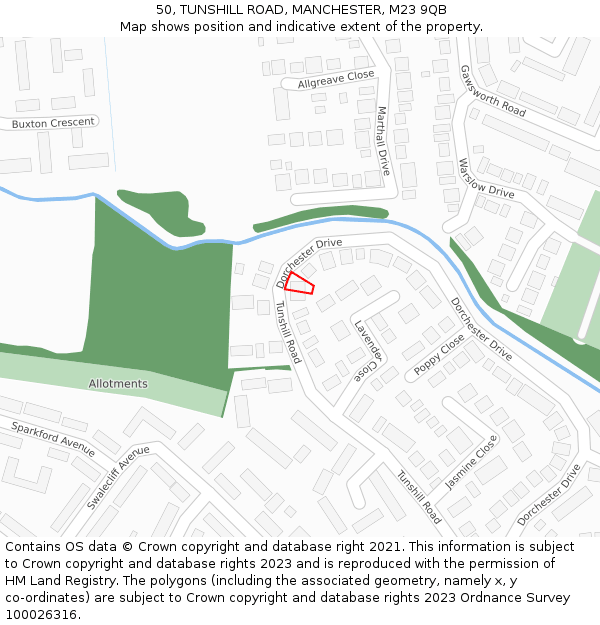 50, TUNSHILL ROAD, MANCHESTER, M23 9QB: Location map and indicative extent of plot