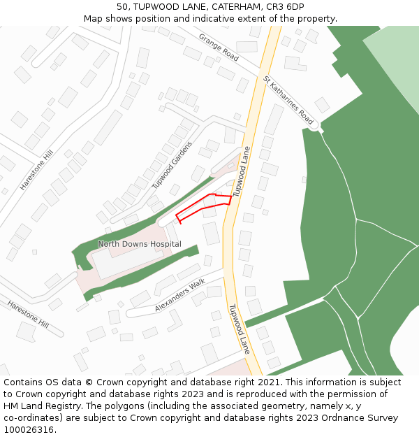 50, TUPWOOD LANE, CATERHAM, CR3 6DP: Location map and indicative extent of plot