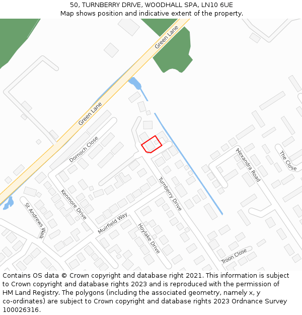 50, TURNBERRY DRIVE, WOODHALL SPA, LN10 6UE: Location map and indicative extent of plot