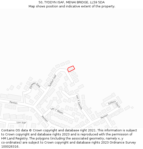 50, TYDDYN ISAF, MENAI BRIDGE, LL59 5DA: Location map and indicative extent of plot