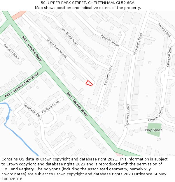 50, UPPER PARK STREET, CHELTENHAM, GL52 6SA: Location map and indicative extent of plot