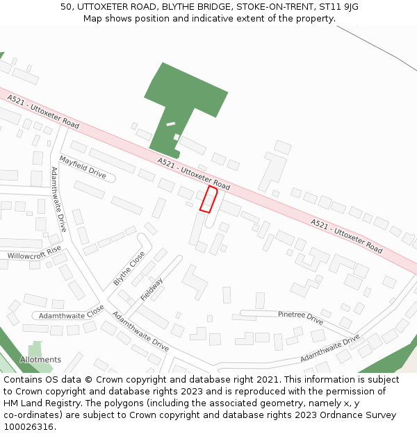 50, UTTOXETER ROAD, BLYTHE BRIDGE, STOKE-ON-TRENT, ST11 9JG: Location map and indicative extent of plot