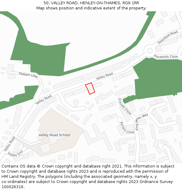 50, VALLEY ROAD, HENLEY-ON-THAMES, RG9 1RR: Location map and indicative extent of plot