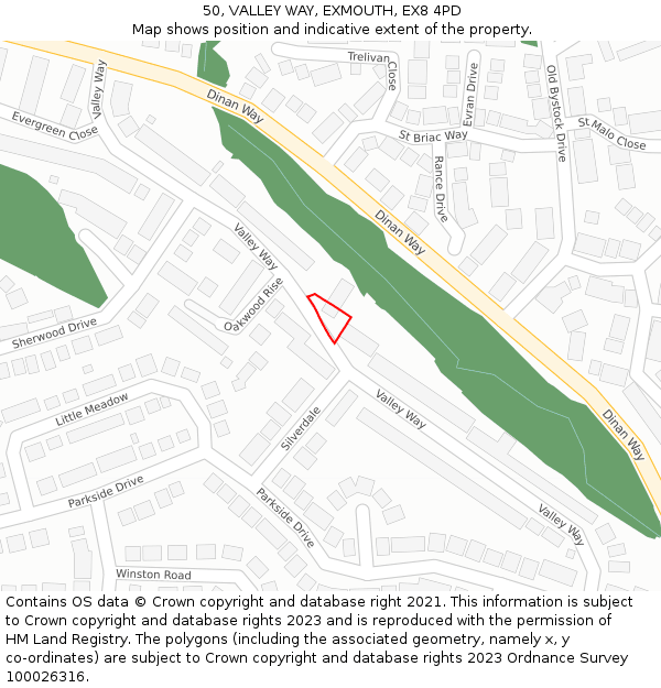 50, VALLEY WAY, EXMOUTH, EX8 4PD: Location map and indicative extent of plot