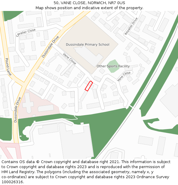 50, VANE CLOSE, NORWICH, NR7 0US: Location map and indicative extent of plot