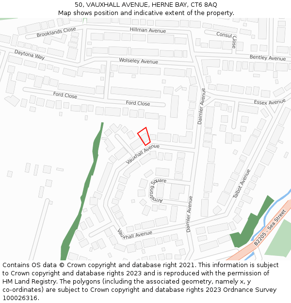 50, VAUXHALL AVENUE, HERNE BAY, CT6 8AQ: Location map and indicative extent of plot