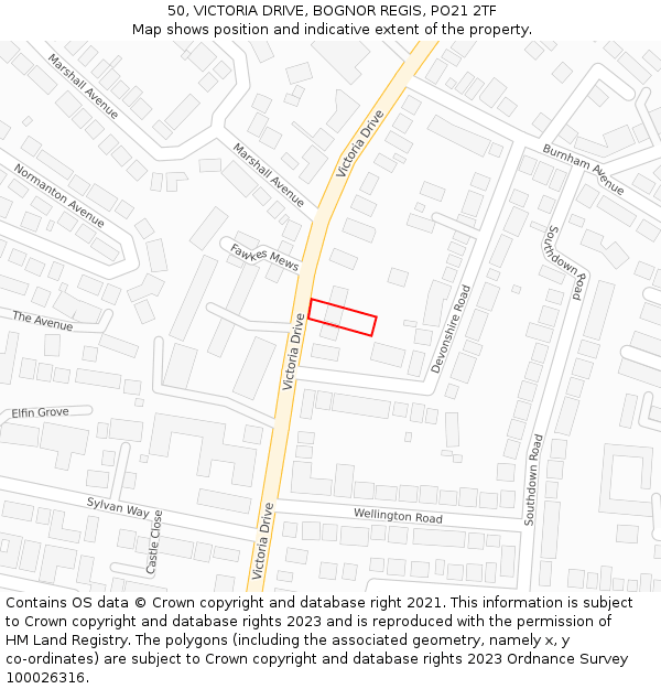 50, VICTORIA DRIVE, BOGNOR REGIS, PO21 2TF: Location map and indicative extent of plot