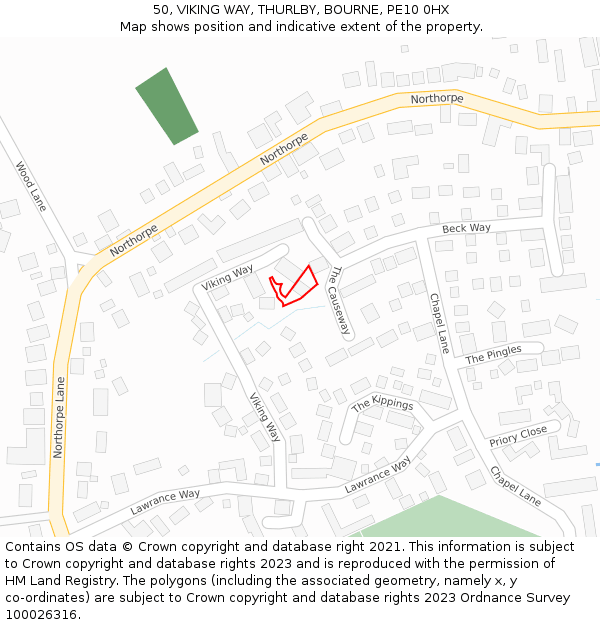 50, VIKING WAY, THURLBY, BOURNE, PE10 0HX: Location map and indicative extent of plot
