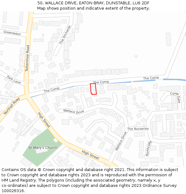 50, WALLACE DRIVE, EATON BRAY, DUNSTABLE, LU6 2DF: Location map and indicative extent of plot