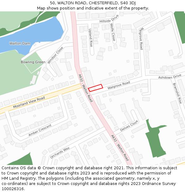 50, WALTON ROAD, CHESTERFIELD, S40 3DJ: Location map and indicative extent of plot