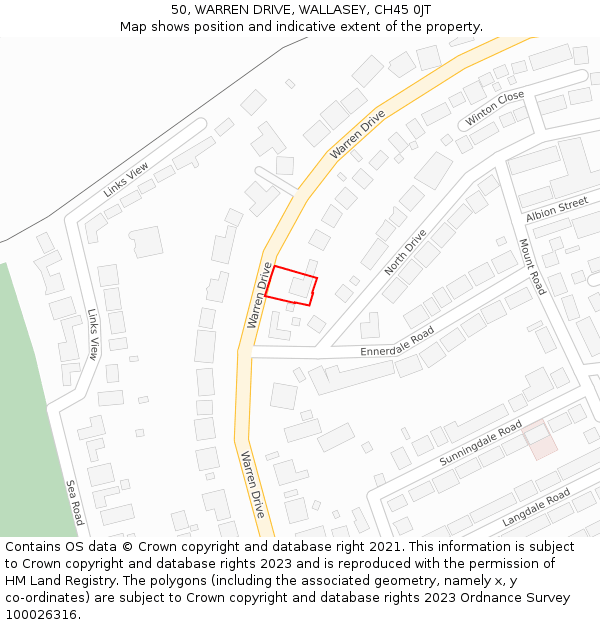 50, WARREN DRIVE, WALLASEY, CH45 0JT: Location map and indicative extent of plot