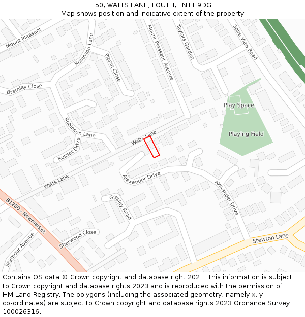 50, WATTS LANE, LOUTH, LN11 9DG: Location map and indicative extent of plot