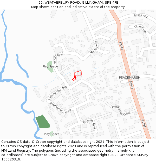 50, WEATHERBURY ROAD, GILLINGHAM, SP8 4FE: Location map and indicative extent of plot