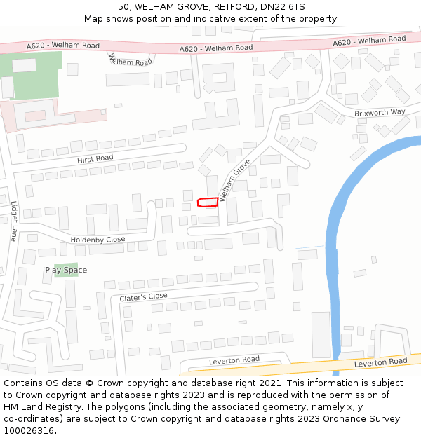 50, WELHAM GROVE, RETFORD, DN22 6TS: Location map and indicative extent of plot