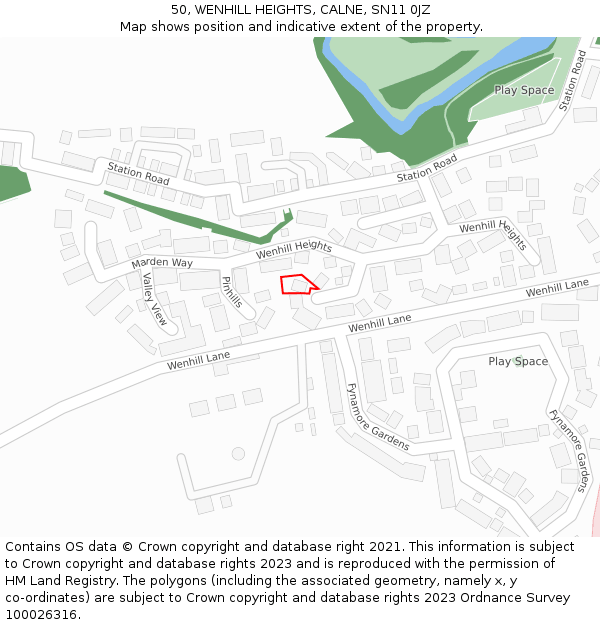 50, WENHILL HEIGHTS, CALNE, SN11 0JZ: Location map and indicative extent of plot