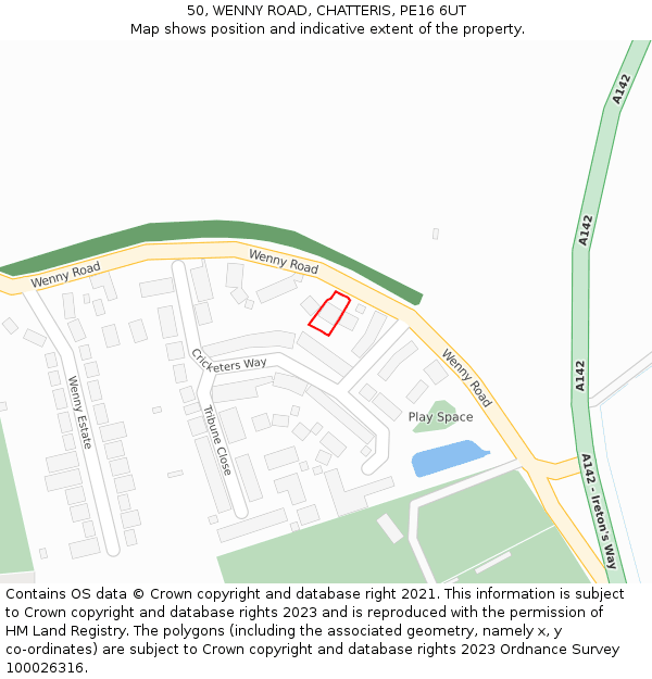 50, WENNY ROAD, CHATTERIS, PE16 6UT: Location map and indicative extent of plot