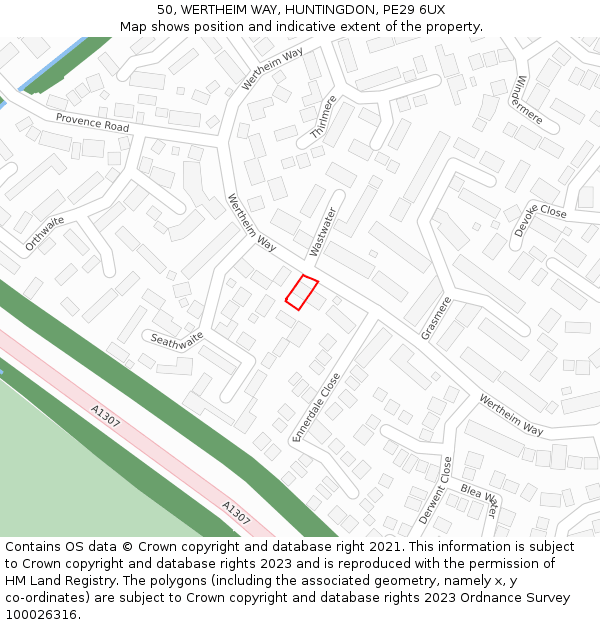 50, WERTHEIM WAY, HUNTINGDON, PE29 6UX: Location map and indicative extent of plot