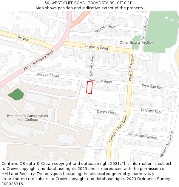 50, WEST CLIFF ROAD, BROADSTAIRS, CT10 1PU: Location map and indicative extent of plot