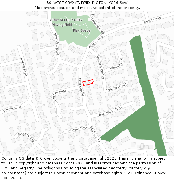 50, WEST CRAYKE, BRIDLINGTON, YO16 6XW: Location map and indicative extent of plot