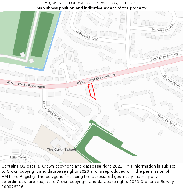 50, WEST ELLOE AVENUE, SPALDING, PE11 2BH: Location map and indicative extent of plot