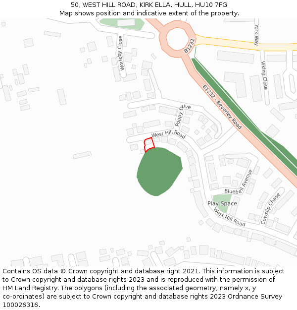 50, WEST HILL ROAD, KIRK ELLA, HULL, HU10 7FG: Location map and indicative extent of plot