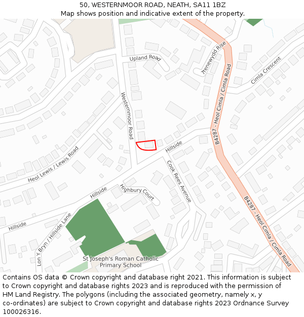 50, WESTERNMOOR ROAD, NEATH, SA11 1BZ: Location map and indicative extent of plot
