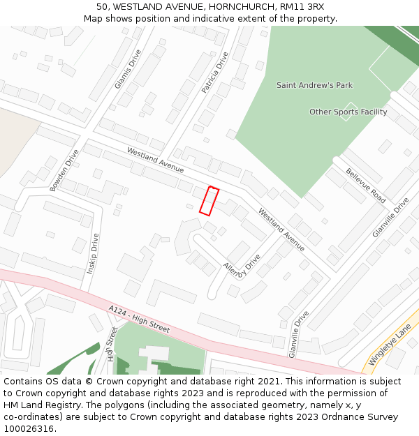 50, WESTLAND AVENUE, HORNCHURCH, RM11 3RX: Location map and indicative extent of plot