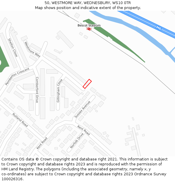 50, WESTMORE WAY, WEDNESBURY, WS10 0TR: Location map and indicative extent of plot