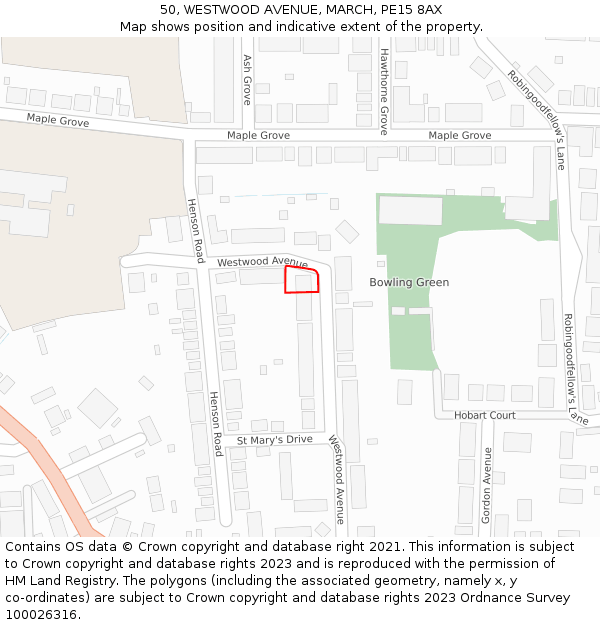 50, WESTWOOD AVENUE, MARCH, PE15 8AX: Location map and indicative extent of plot