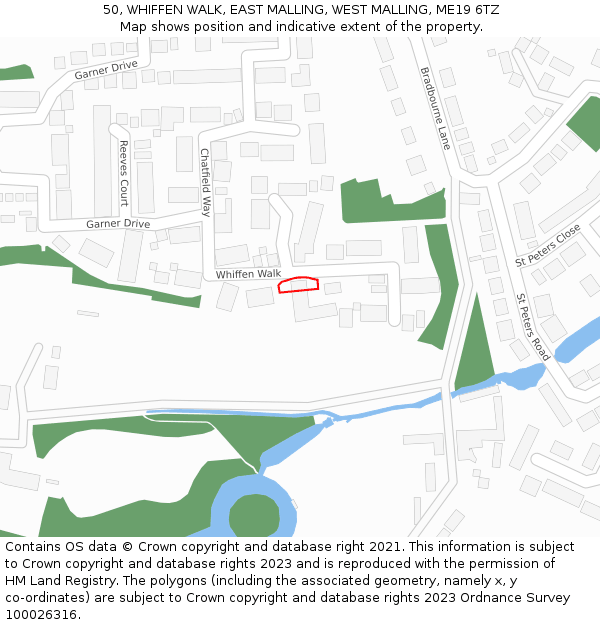 50, WHIFFEN WALK, EAST MALLING, WEST MALLING, ME19 6TZ: Location map and indicative extent of plot