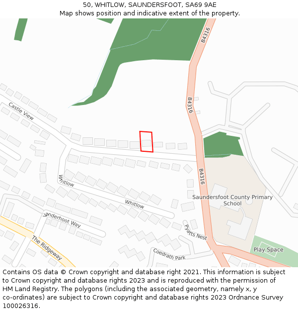 50, WHITLOW, SAUNDERSFOOT, SA69 9AE: Location map and indicative extent of plot