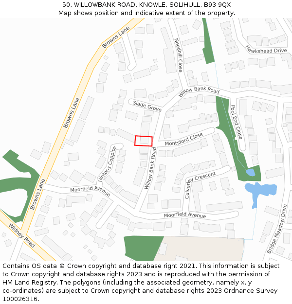 50, WILLOWBANK ROAD, KNOWLE, SOLIHULL, B93 9QX: Location map and indicative extent of plot