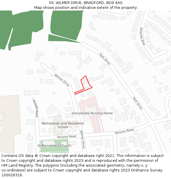 50, WILMER DRIVE, BRADFORD, BD9 4AS: Location map and indicative extent of plot