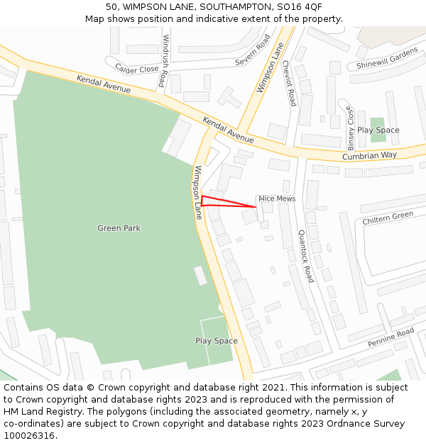 50, WIMPSON LANE, SOUTHAMPTON, SO16 4QF: Location map and indicative extent of plot