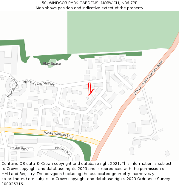 50, WINDSOR PARK GARDENS, NORWICH, NR6 7PR: Location map and indicative extent of plot