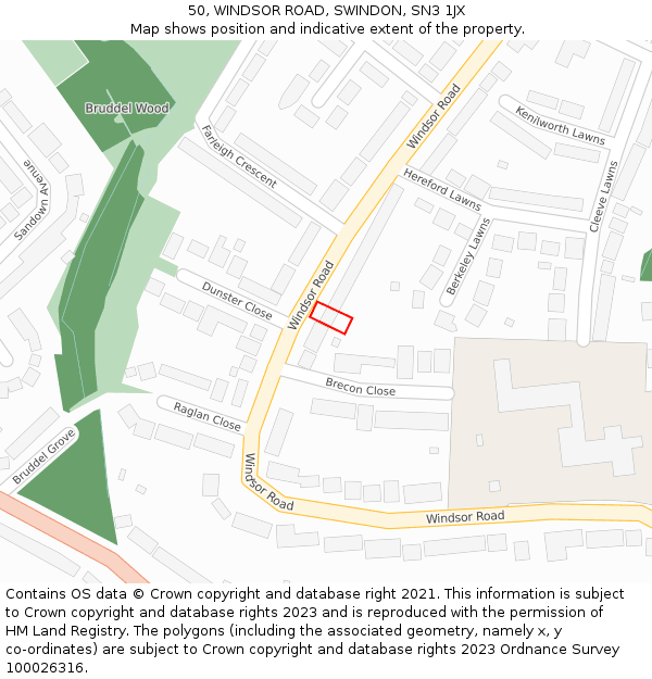 50, WINDSOR ROAD, SWINDON, SN3 1JX: Location map and indicative extent of plot