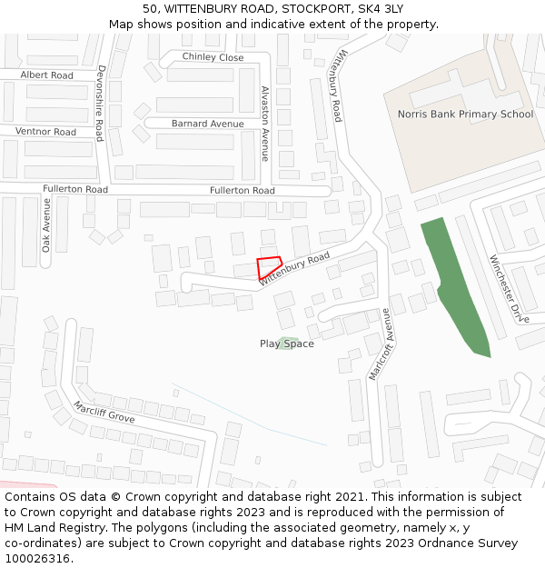 50, WITTENBURY ROAD, STOCKPORT, SK4 3LY: Location map and indicative extent of plot