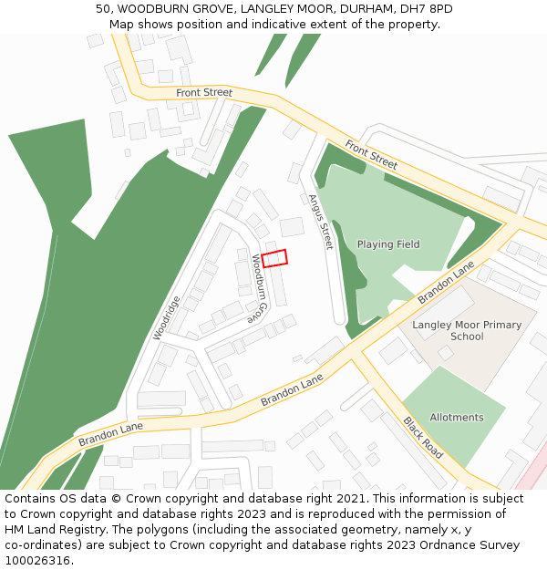 50, WOODBURN GROVE, LANGLEY MOOR, DURHAM, DH7 8PD: Location map and indicative extent of plot