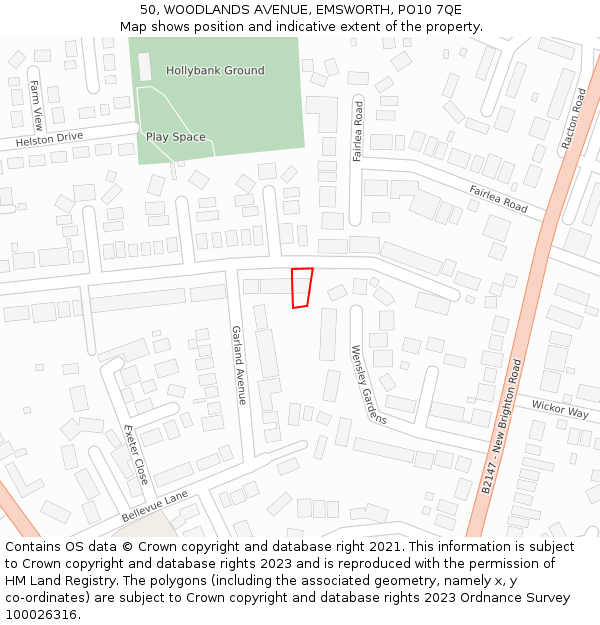 50, WOODLANDS AVENUE, EMSWORTH, PO10 7QE: Location map and indicative extent of plot