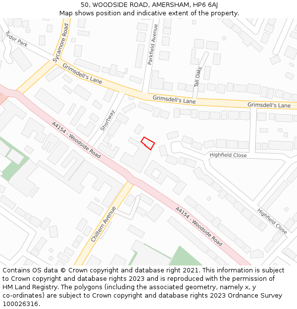 50, WOODSIDE ROAD, AMERSHAM, HP6 6AJ: Location map and indicative extent of plot