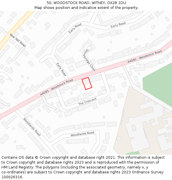 50, WOODSTOCK ROAD, WITNEY, OX28 1DU: Location map and indicative extent of plot