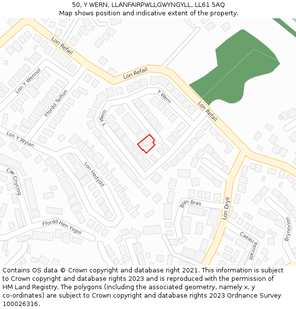 50, Y WERN, LLANFAIRPWLLGWYNGYLL, LL61 5AQ: Location map and indicative extent of plot