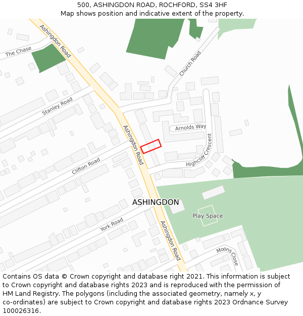 500, ASHINGDON ROAD, ROCHFORD, SS4 3HF: Location map and indicative extent of plot