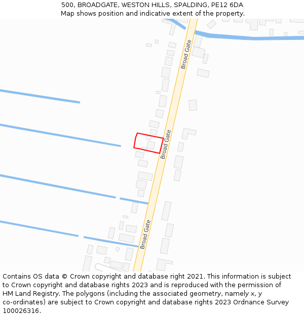 500, BROADGATE, WESTON HILLS, SPALDING, PE12 6DA: Location map and indicative extent of plot
