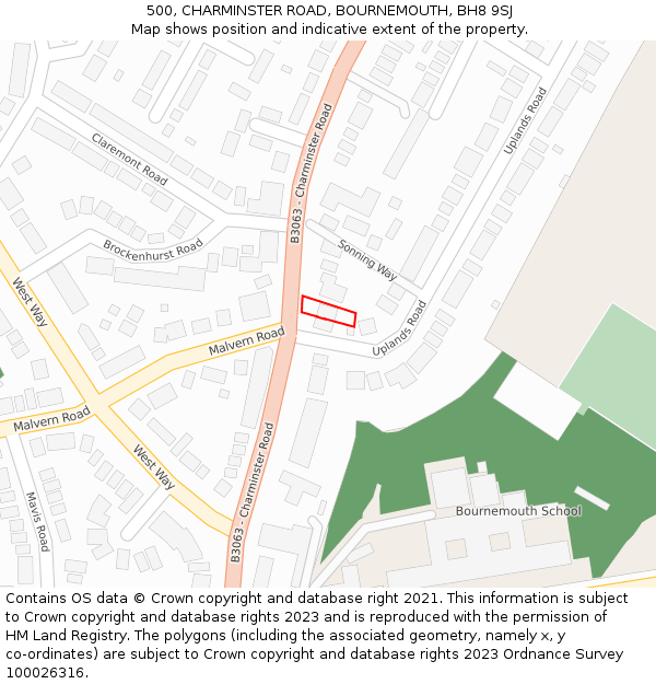 500, CHARMINSTER ROAD, BOURNEMOUTH, BH8 9SJ: Location map and indicative extent of plot